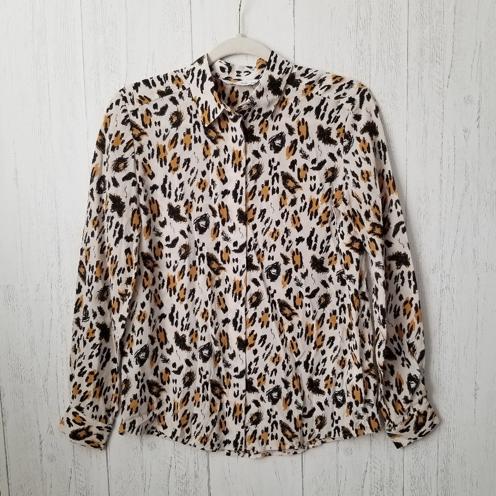 & Other Stories Leopard Print Silk Blouse Size 4